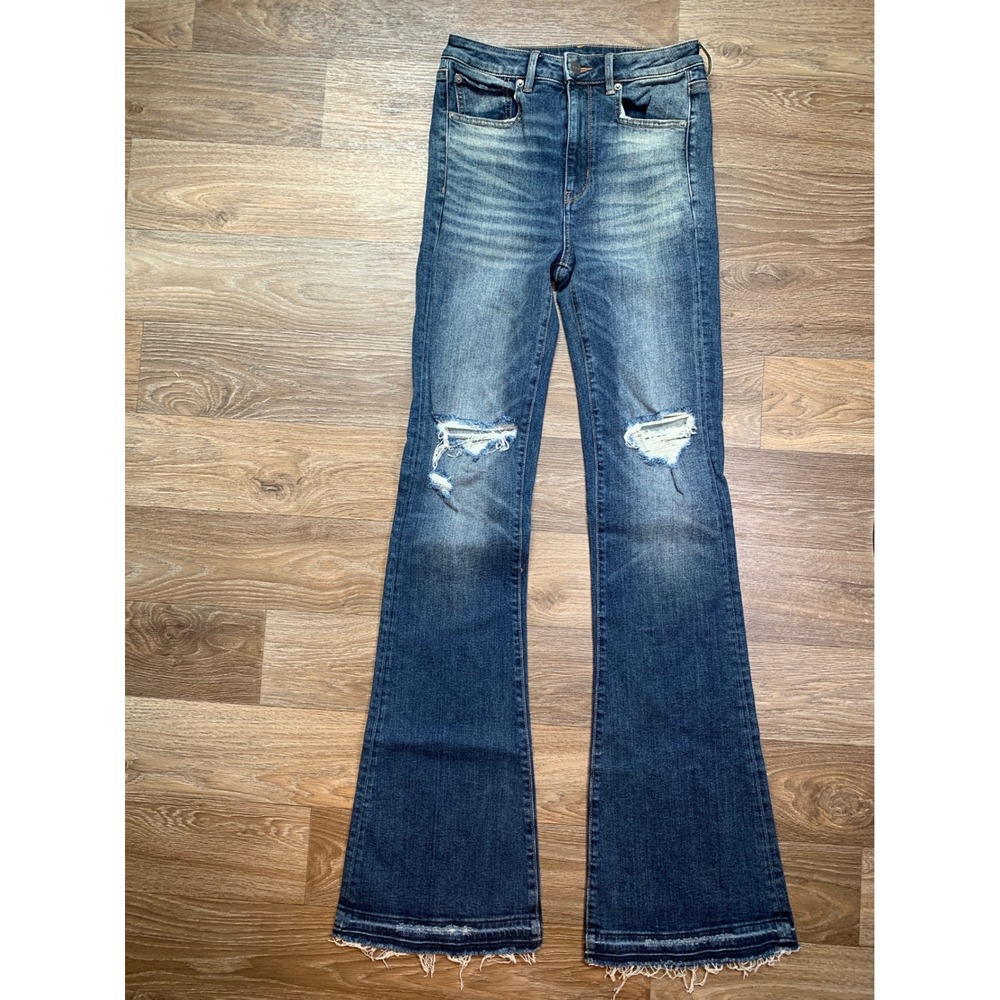 American Eagle Outfitters Distressed Medium Blue Flare Jeans